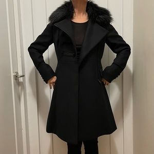 Zara Coat Wool Fur Collar Removable Zip Up Military & Velvet Trim  *NEW*